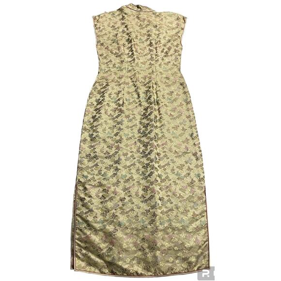 VTG Silk Chinese Qipao Dress Cheongsam 1960's Midi Mandarin Collar Yellow 60's - Picture 7 of 10